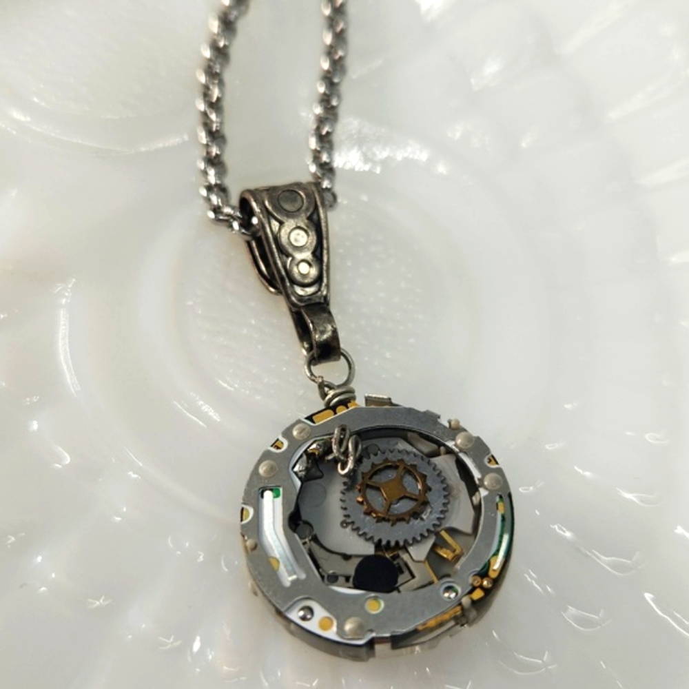 Hand Crafted Reversible Necklace from Upcycled Watch and Jewelry Parts